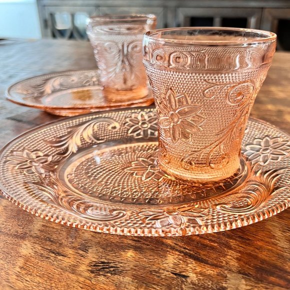 Indiana Glass Other - Indiana Glass Sandwich Peach Tiara Snack Cup And Plate Set